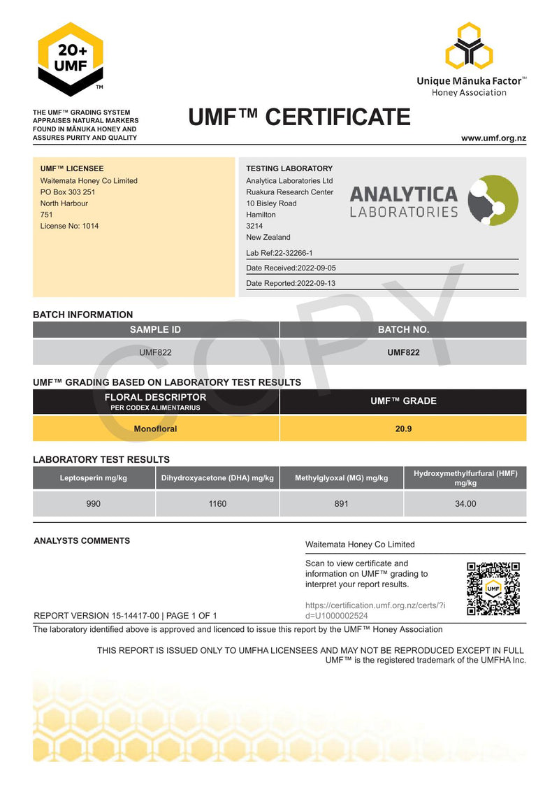 CAMMELLS Manuka Honey UMF 20+, MGO 851 mg/kg, 500g