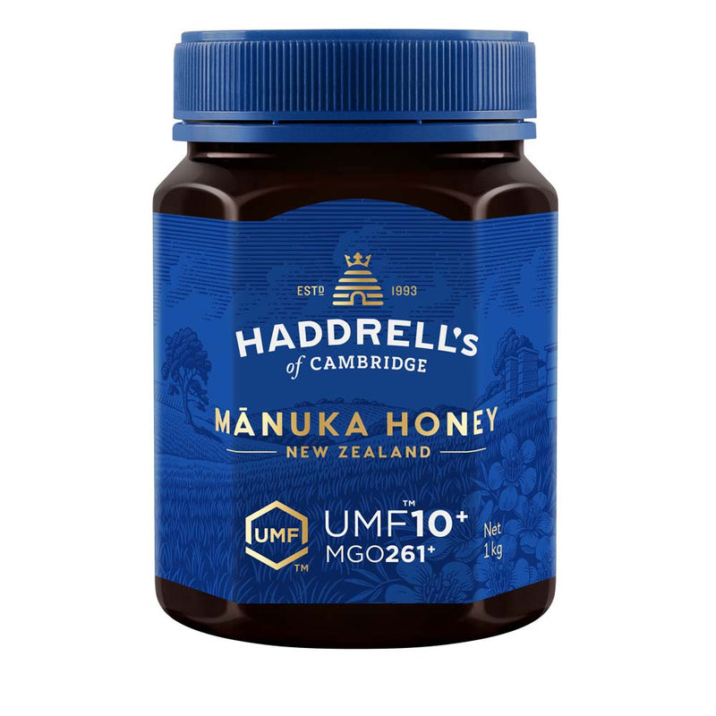 Origin: New Zealand&nbsp;  HADDRELLS UMF10+ Manuka Honey has been tested for methylglyoxal content (known as MGO), which is responsible for the unique antibacterial activity of manuka honey.